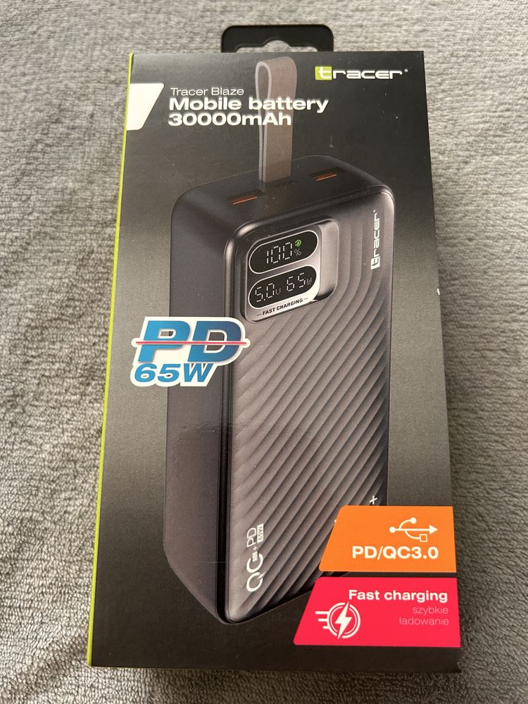 Powerbank Tracer Blaze, 30000 mAh, 65 W, czarny Gwarancja