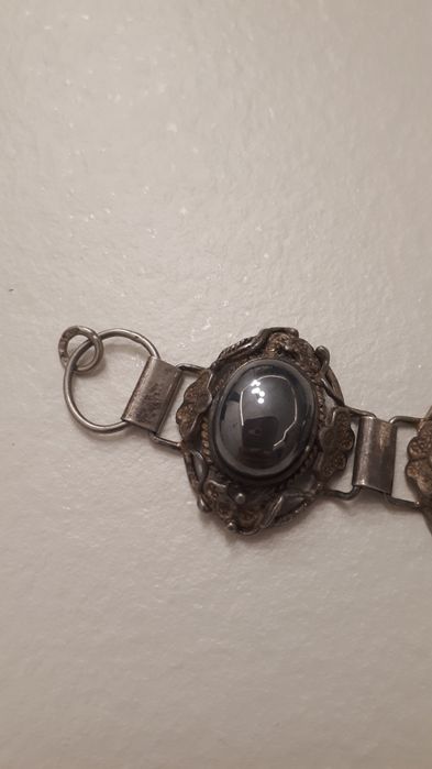 Bransoleta srebrna z hematytem