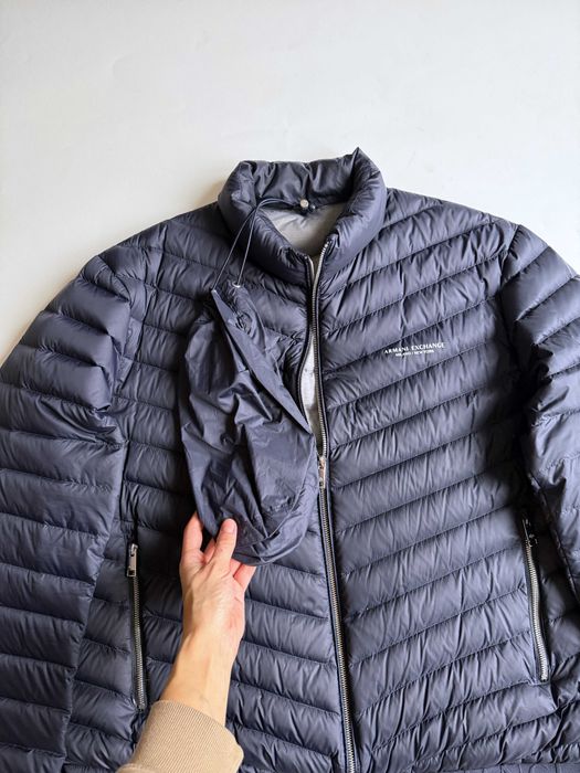 Чоловічий пуховик синього кольору armani розмір XXL