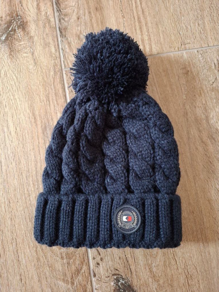 Czapka z pomponem + komin damski granat granatowy Tommy Hilfiger