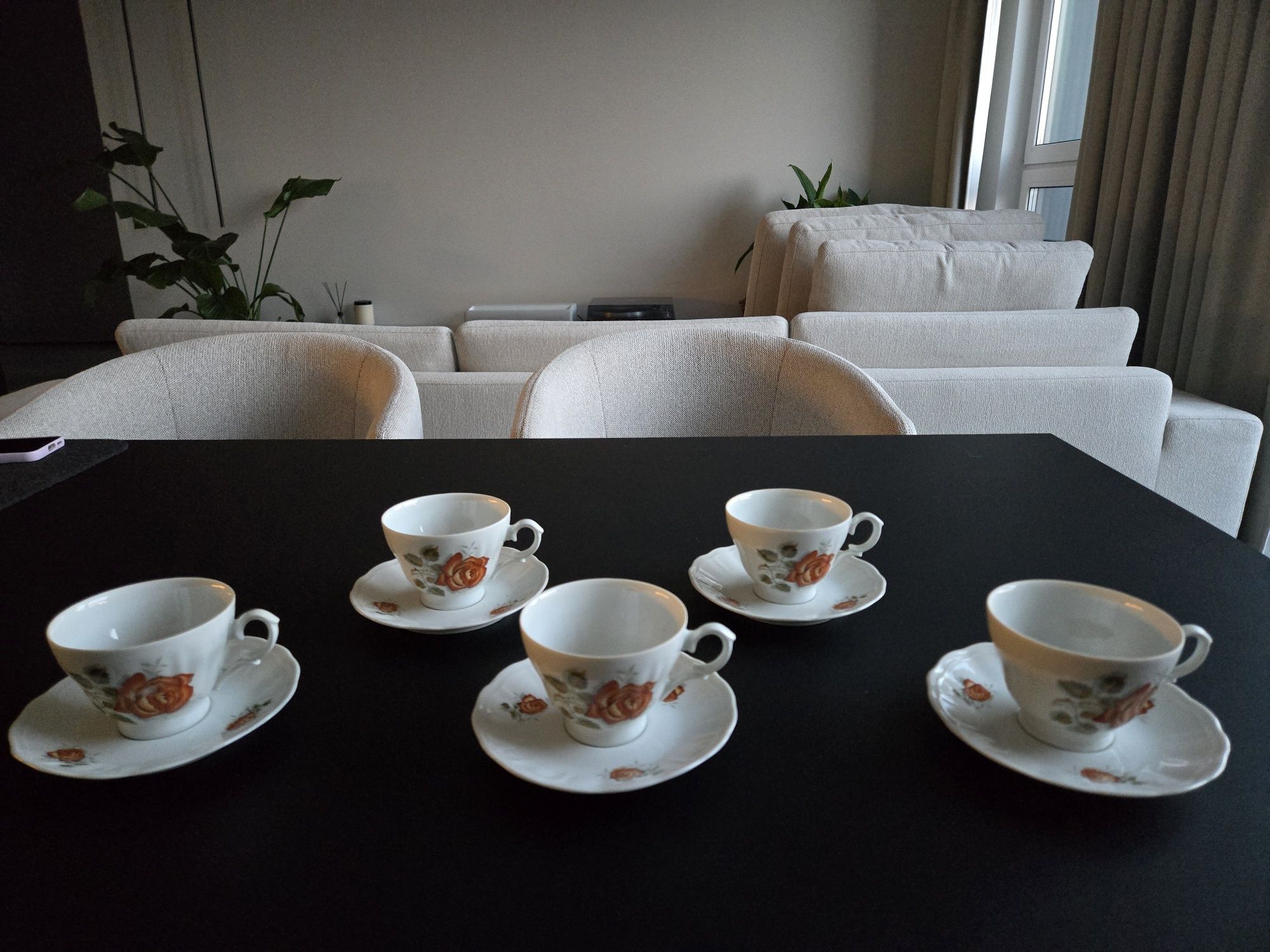 Zestaw 5 filiżanek porcelana Ćmielów róża