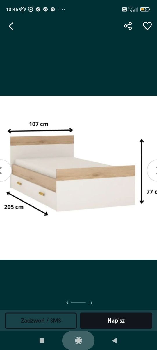 Łóżko 90x200 z szufladą i materacem