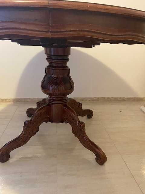 Stół drewniany okrągły rzeźbiony noga Antyk elegancki 120cm rozkładany