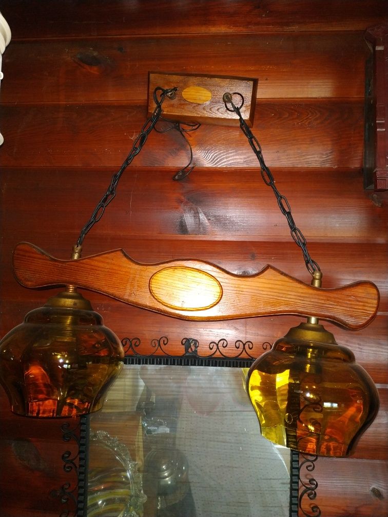 OKAZJA Lampa dębowa retro żyrandol drewniany wiejska chata leśniczówka