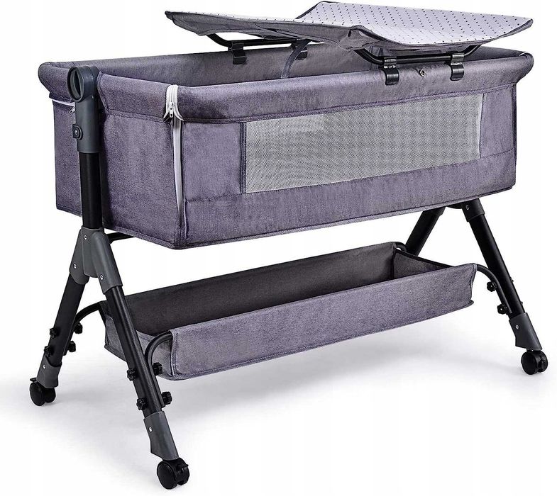 Łóżeczko dostawne mobilne z przewijakiem składane regul. 3 poz kółka
