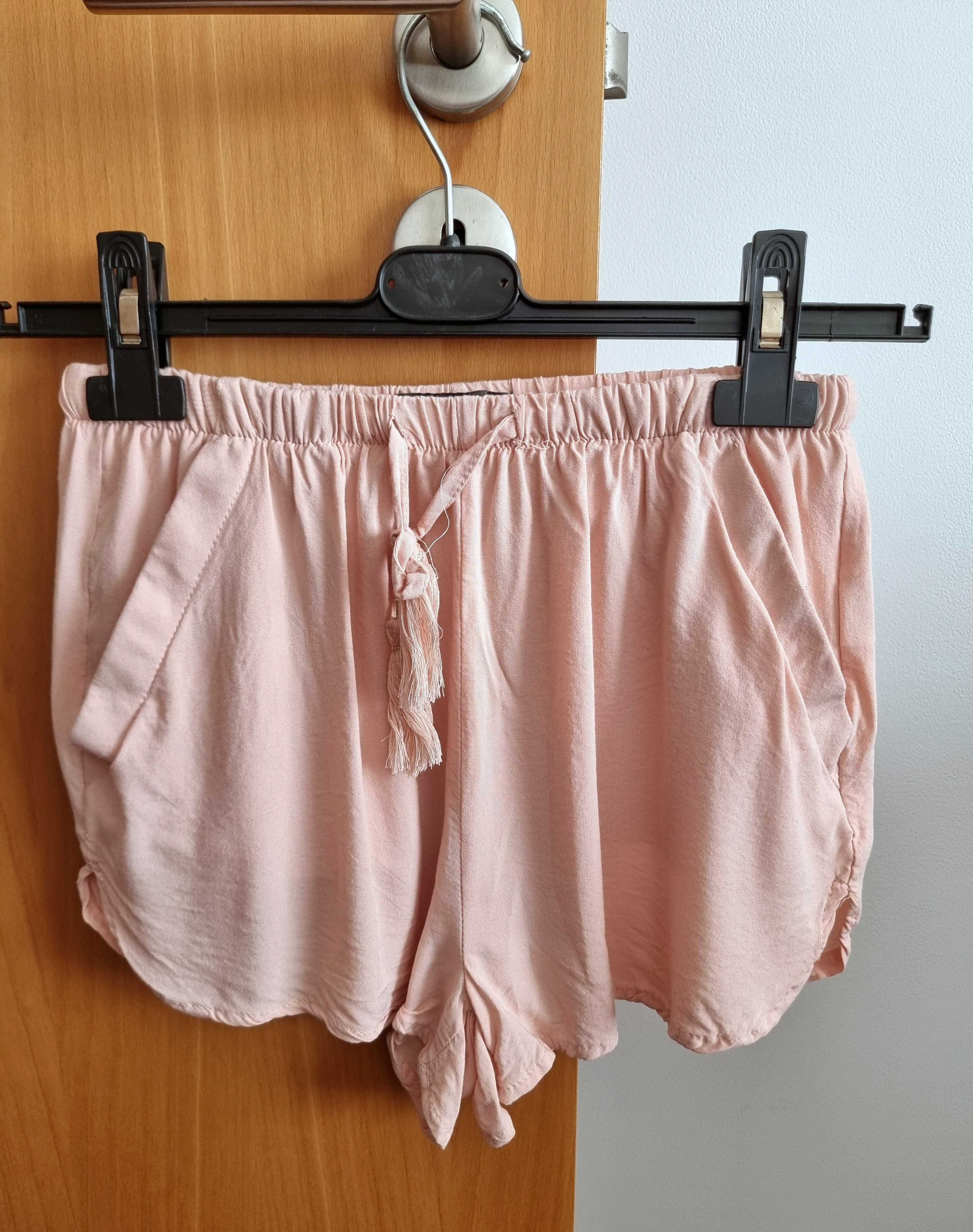 Calções curtos rosa Primark 100% viscose, tamanho 34