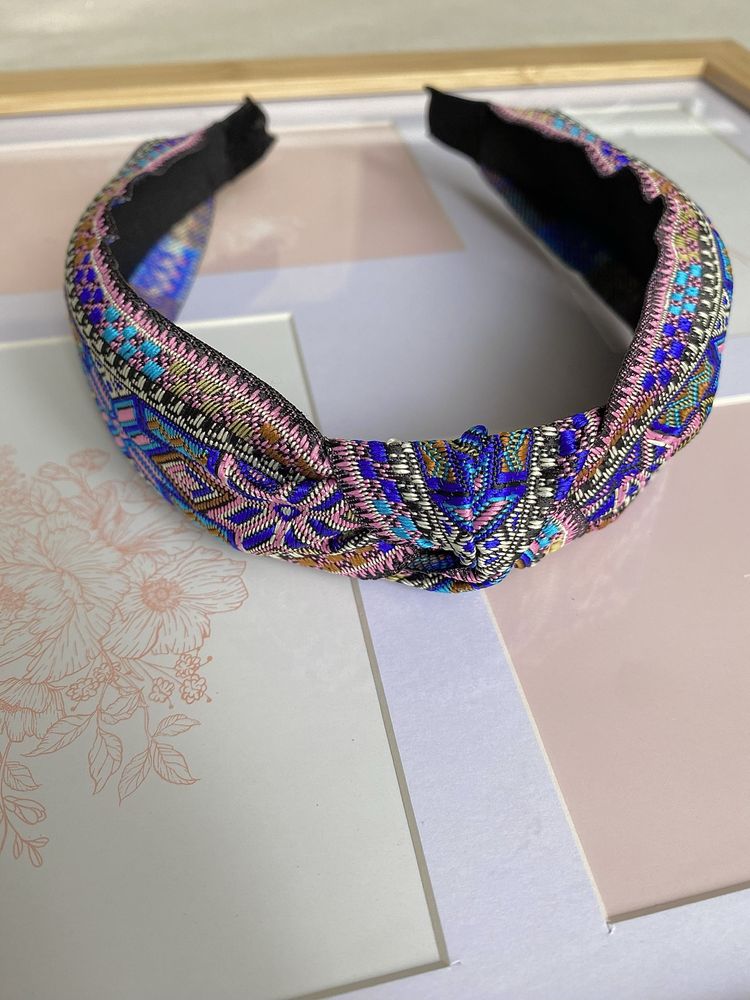 Opaska do włosów Boho/Ethnic Folk haftowana, Blue