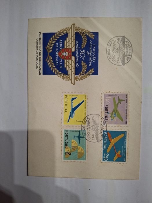 Envelope selos primeiro dia 50 anos aero clube portugal