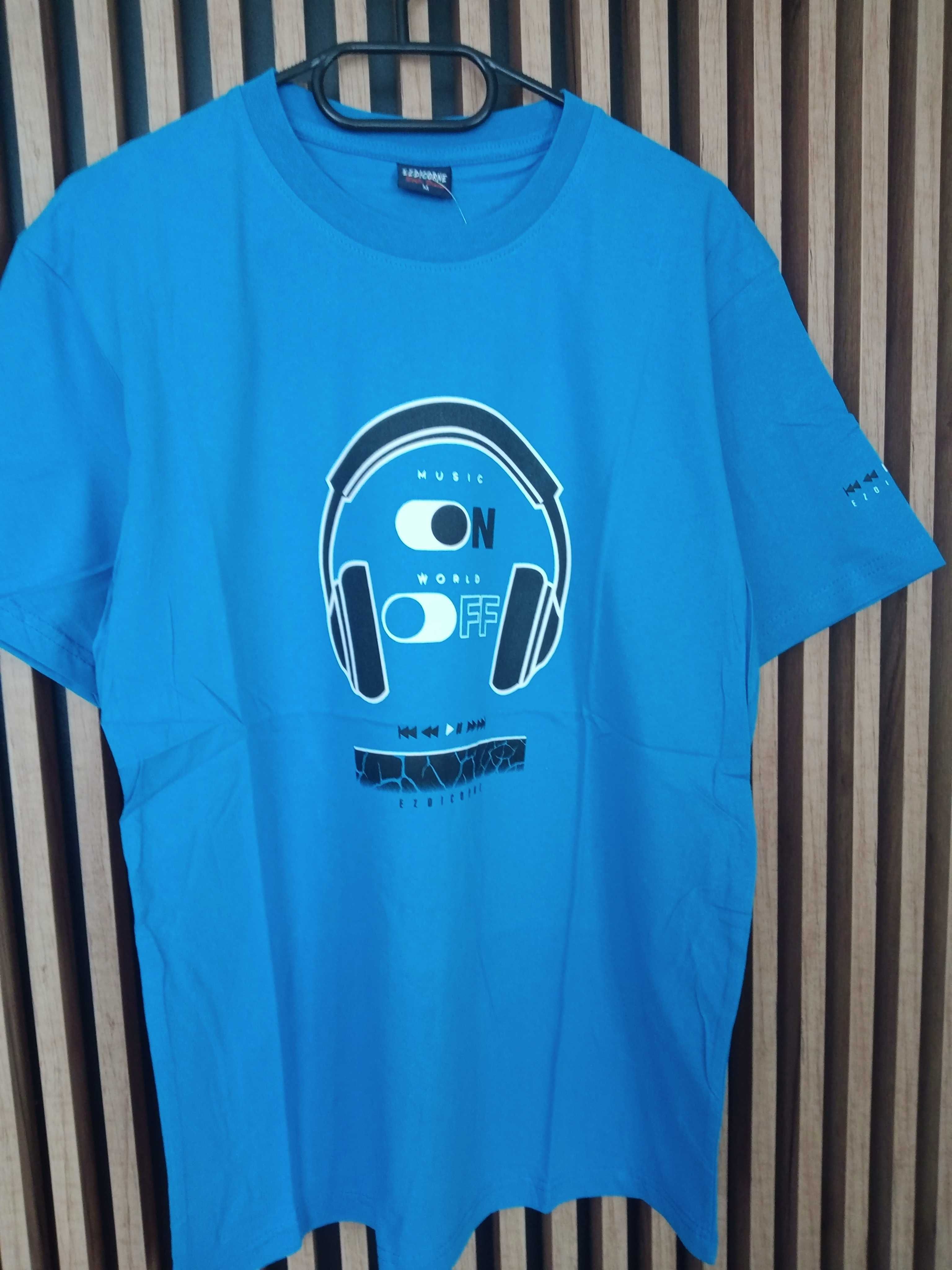 Koszulka męska XL niebieska słuchawki