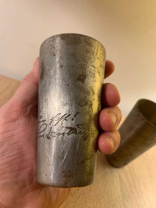 zestaw 2 cynowych podróżnych wojskowych kubków, Szwajcaria Bern XIX w