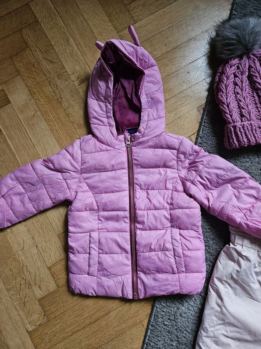 Zestaw jesienno-zimowy dla dziewczynki kurtka spodnie ocieplane czapki