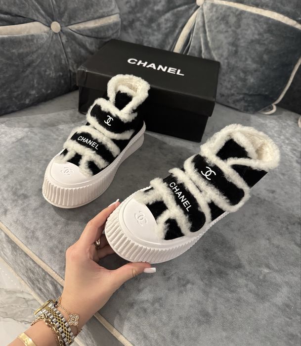 Черные высокие зимние кеды кроссовки Chanel