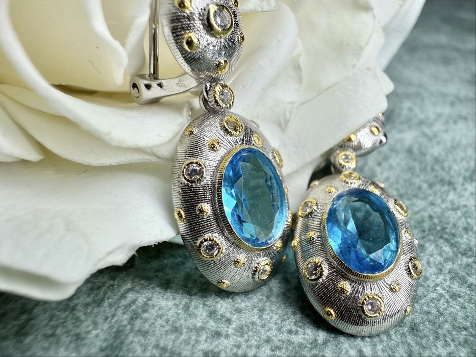 Срібні сережки 925-ї проби з топазами та фіанітами