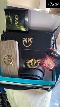 Damski zestaw portfel, torebka, pasek, perfumy