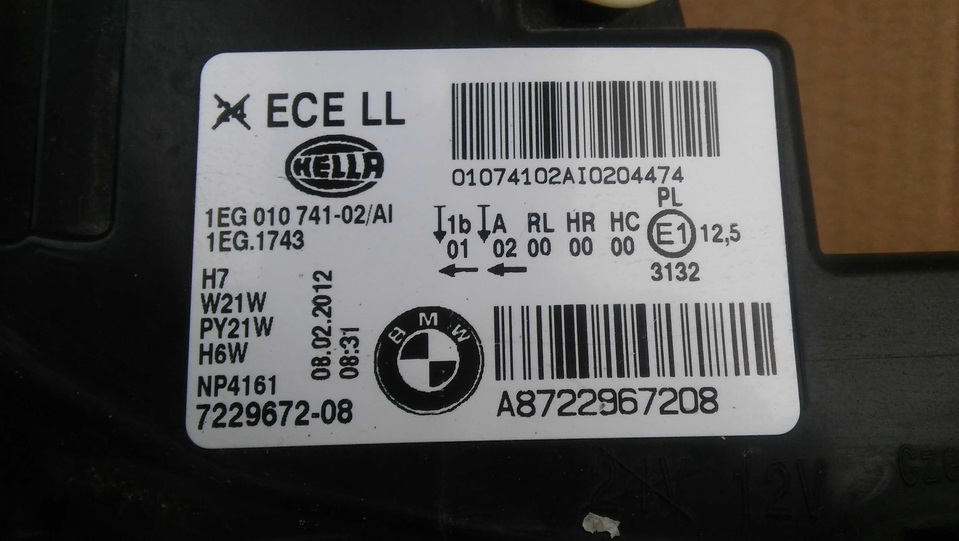 BMW 1,F20,od 11r,lampy przód,Lewa,Prawa,zwykłe H7,oryginał,Hella