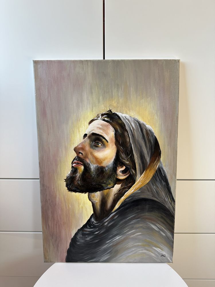 Obraz ręcznie malowany akryl portret Jezusa 40x60 cm