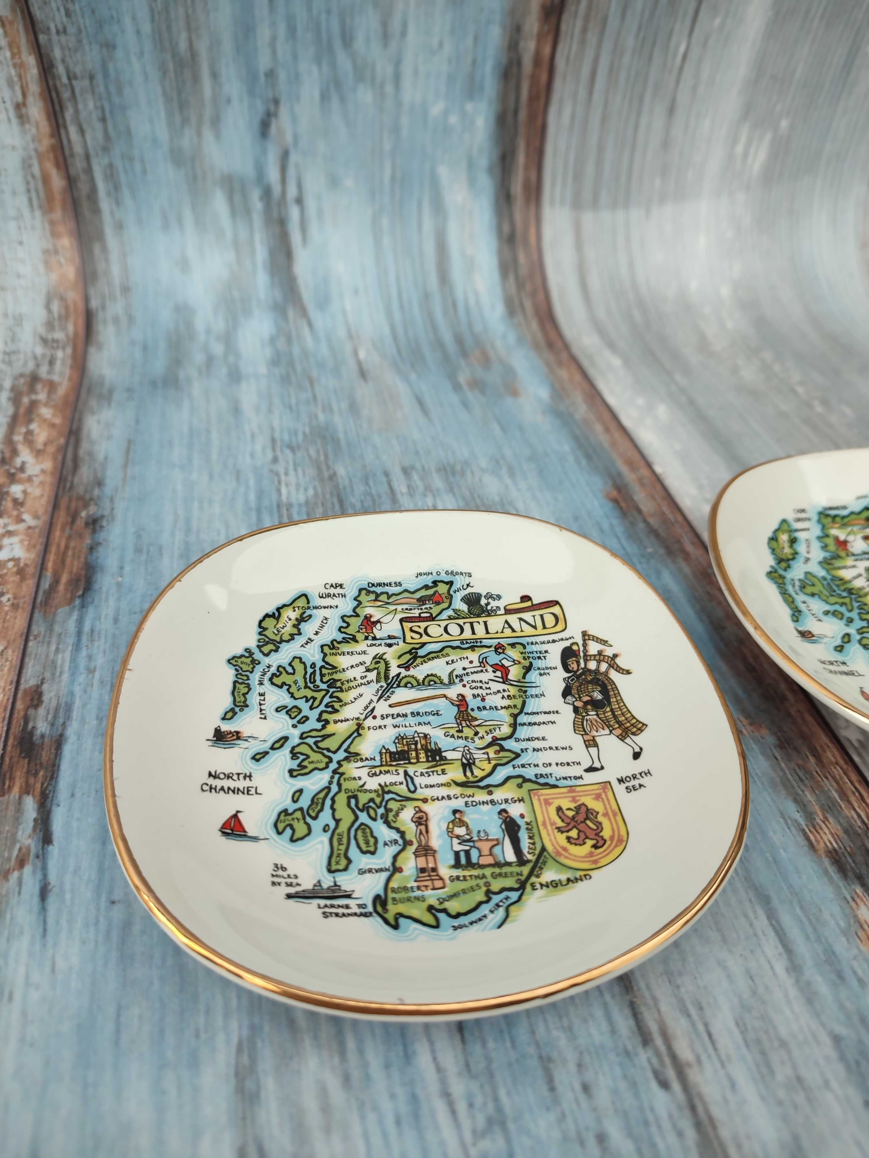 Porcelanowe Talerzyki  Mapa -Szkocji - Angielska porcelana Weatherby