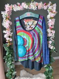 Damska bluzka Desigual kolorowa z długim rękawem wzory kot viskoza / B