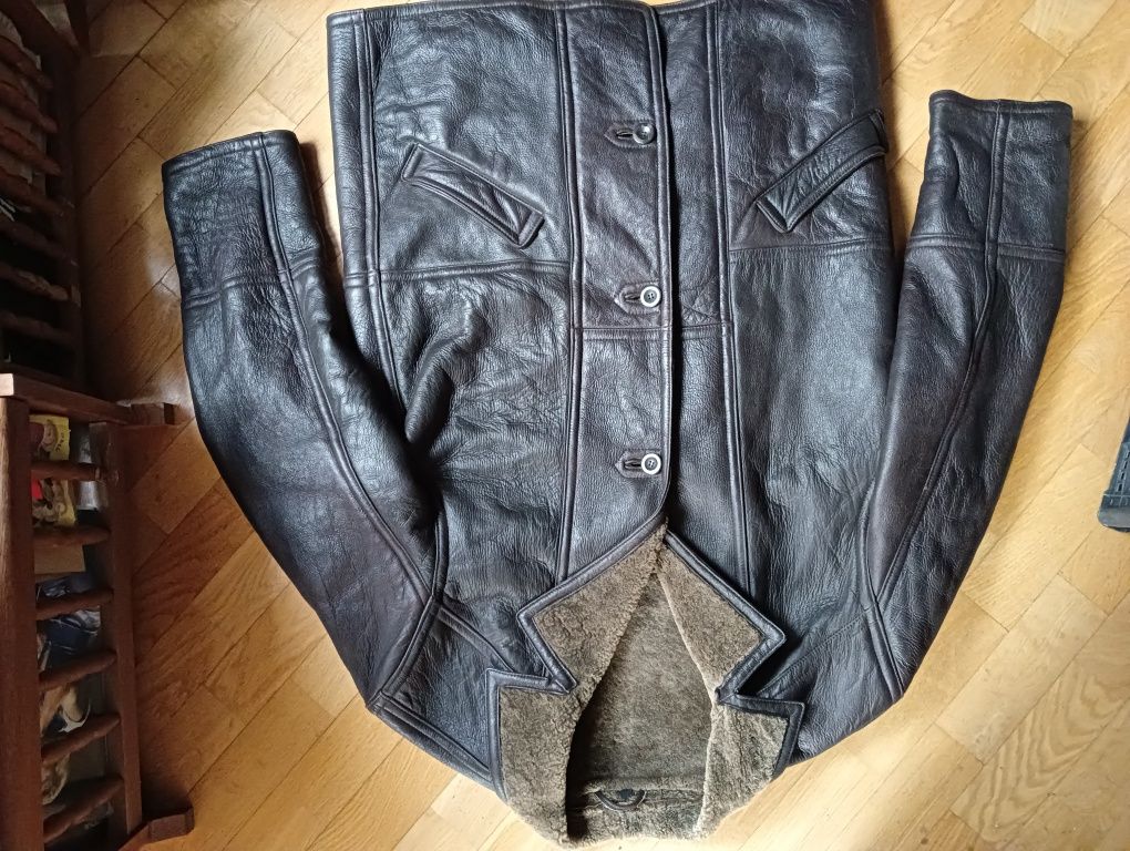 Super kurtka skórzana L/XL kożuch skóra owcza j. ochnik wełna 50/52