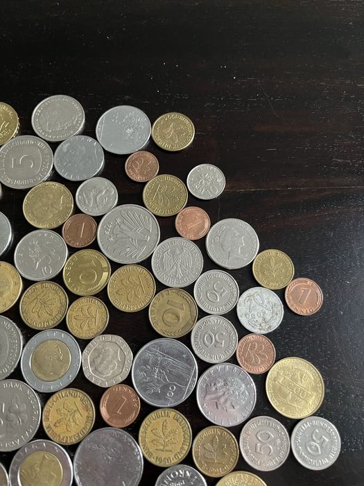 Kolekcja monet, marki niemieckie, liry włoskie, deutsche mark, 1950r.+