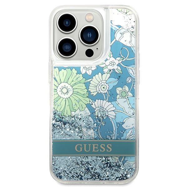 Etui Guess Flower Liquid Glitter iPhone 14 Pro 6,1" - Zielony