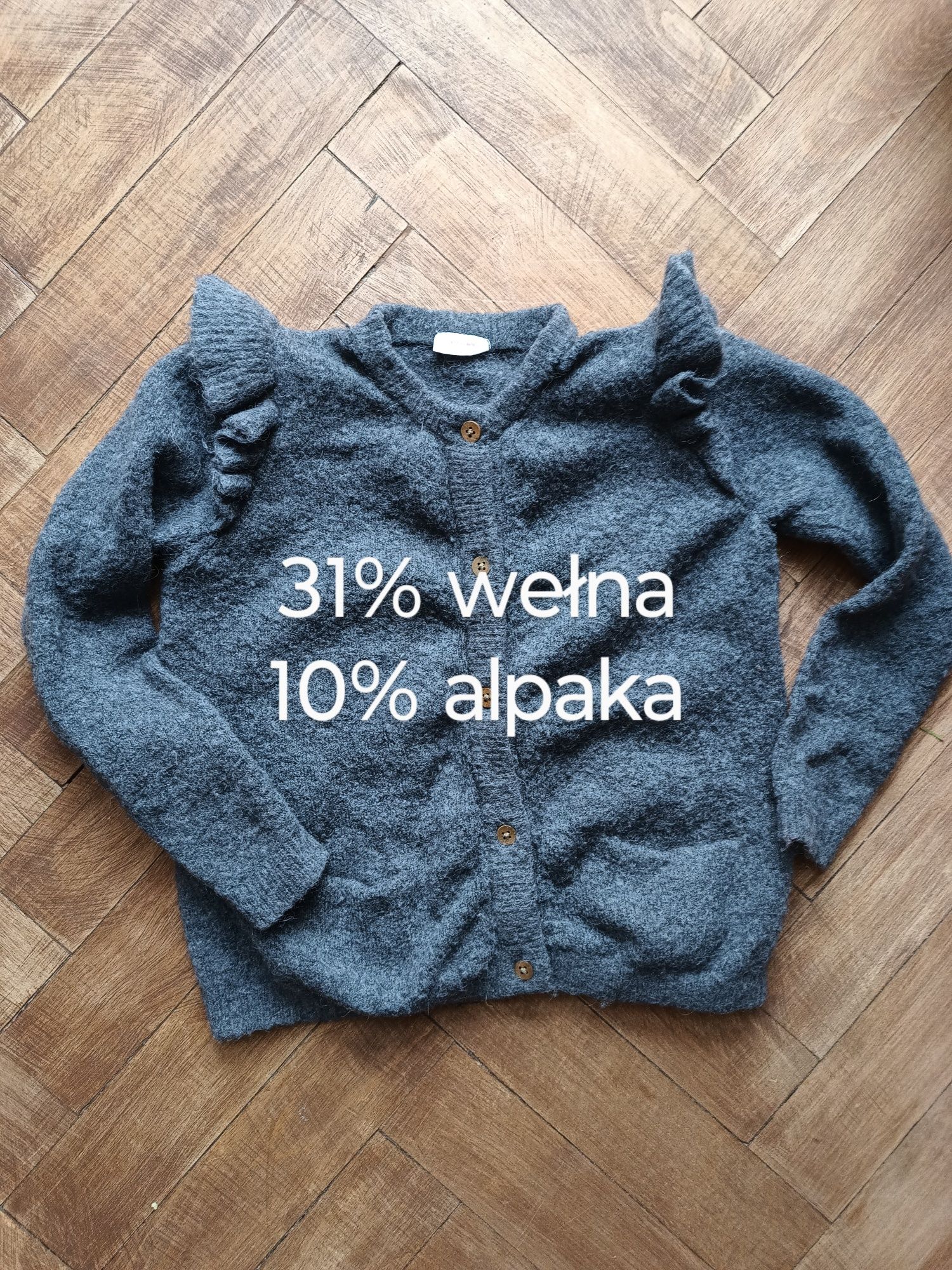 Sweter sweterek rozpinany szary wełna alpaka Pomp se Lux rozmiar 104