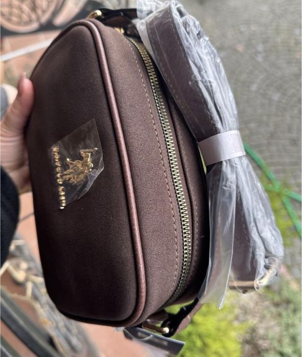 Жіноча сумка кросбоді чорна замш коричнева us polo assn оригінал