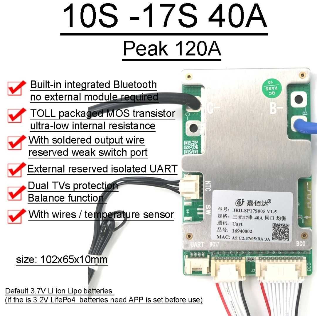 JBD smart BMS 40A 10-17S