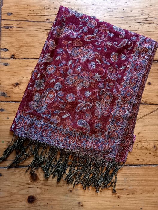 Bordowy szal kaszmirowy paisley 200 cm