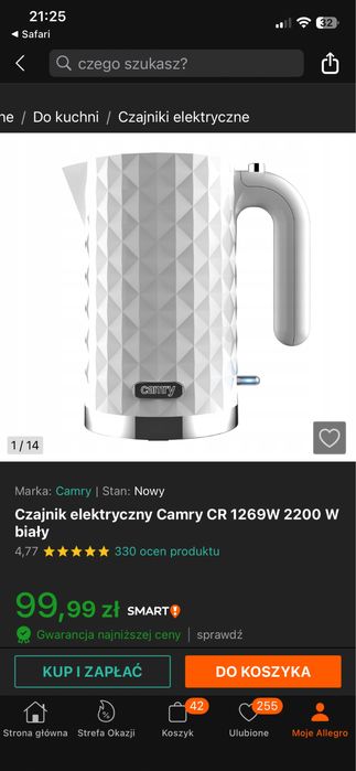 Camry czajnik elektryczny biały