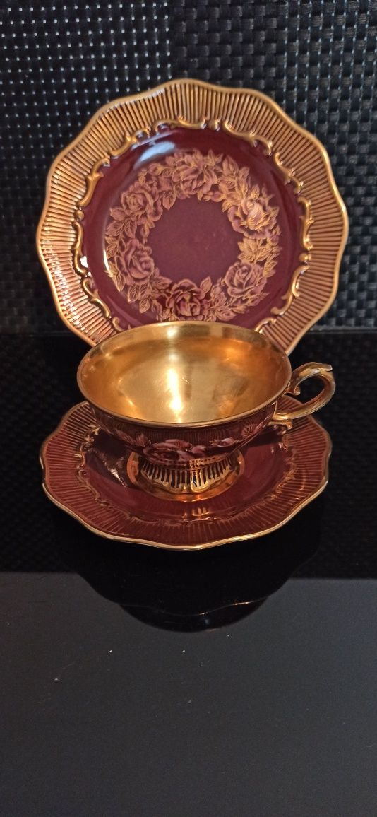 Porcelana malowana ręcznie TRIO złocone Przepiękne