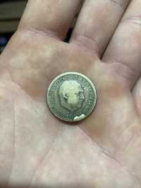 Moneta Hiszpańska 1 Uno Peseta 1947 destrukt