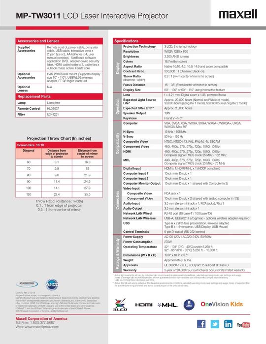 Лазерно-світодіодний ультракороткофокусний проектор Maxell MP-TW3011