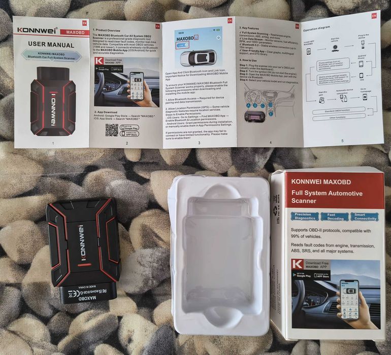 Новий Автосканер Konnwei MAXOBD сканер помилок OBD 2 Сканер ошибок