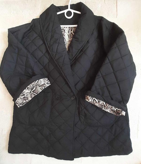 Lekka czarna włoska kurtka wiosenna, rozmiar uniwersalny