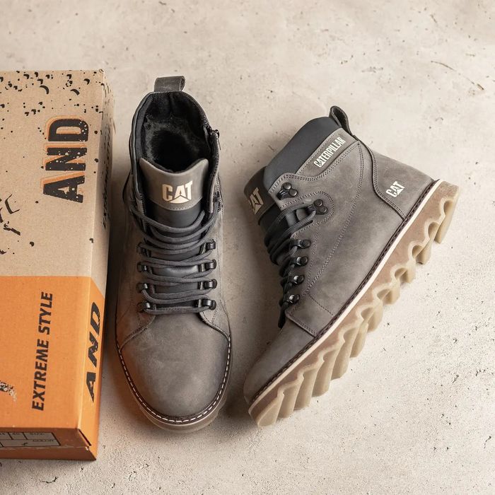 Высокие теплые ботинки CAT мужские, кожаные, зимові черевики чоловічі