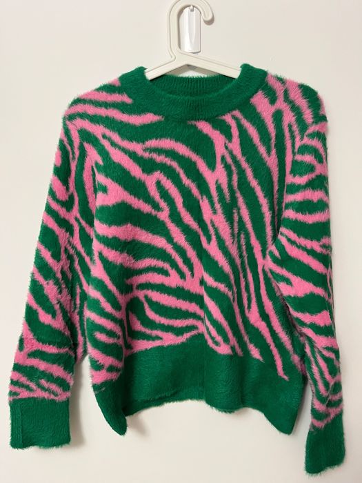 Fishbone kolorowy sweter zielono różowy print stan idealny