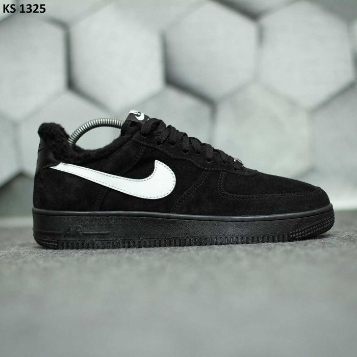 ХУТРО! Зимові Nike Air Force 1 Low Black White 40 41 42 43 44 45 найк