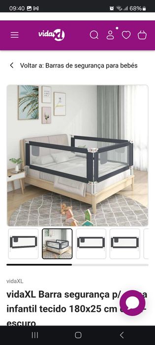Barra segurança p/ cama infantil tecido 180x25 cm cinza-escuro