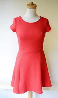 Sukienka Czerwona H&M M Pikowana Rozkloszowana