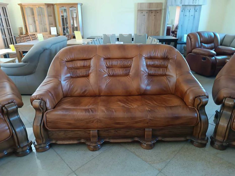 Nowy Komplet CEZAR 3R+1+1, Skóra Naturalna, -50% Outlet = Meble Pyka