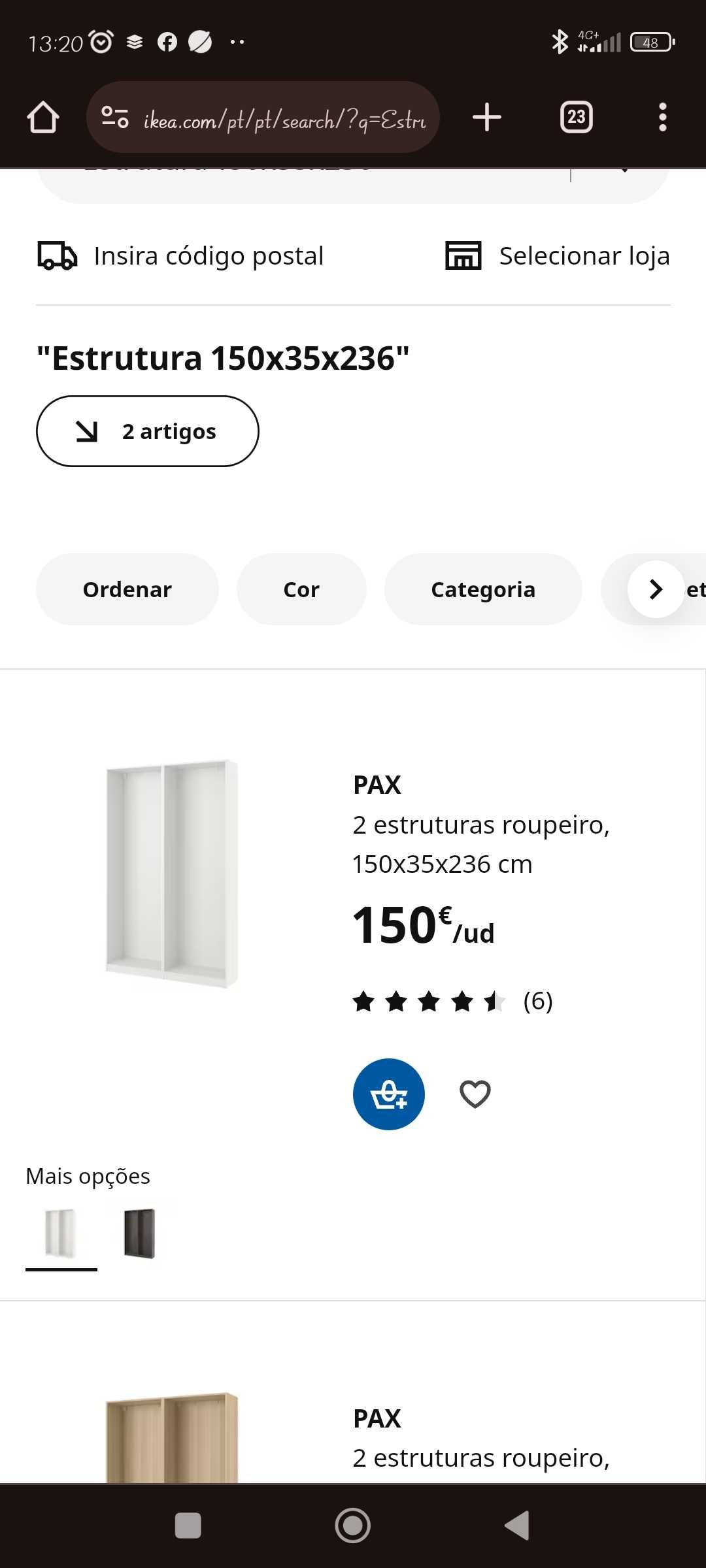 Estrutura de roupeiro Pax 75x35x236