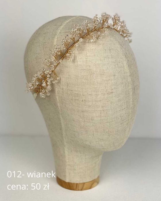 Złoty wianek z kryształkami ślubny na ślub na komunię studniówkę