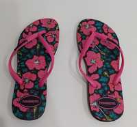 Havaianas Slim Floral Preto Rosa Orquidia - Tamanho 37/38