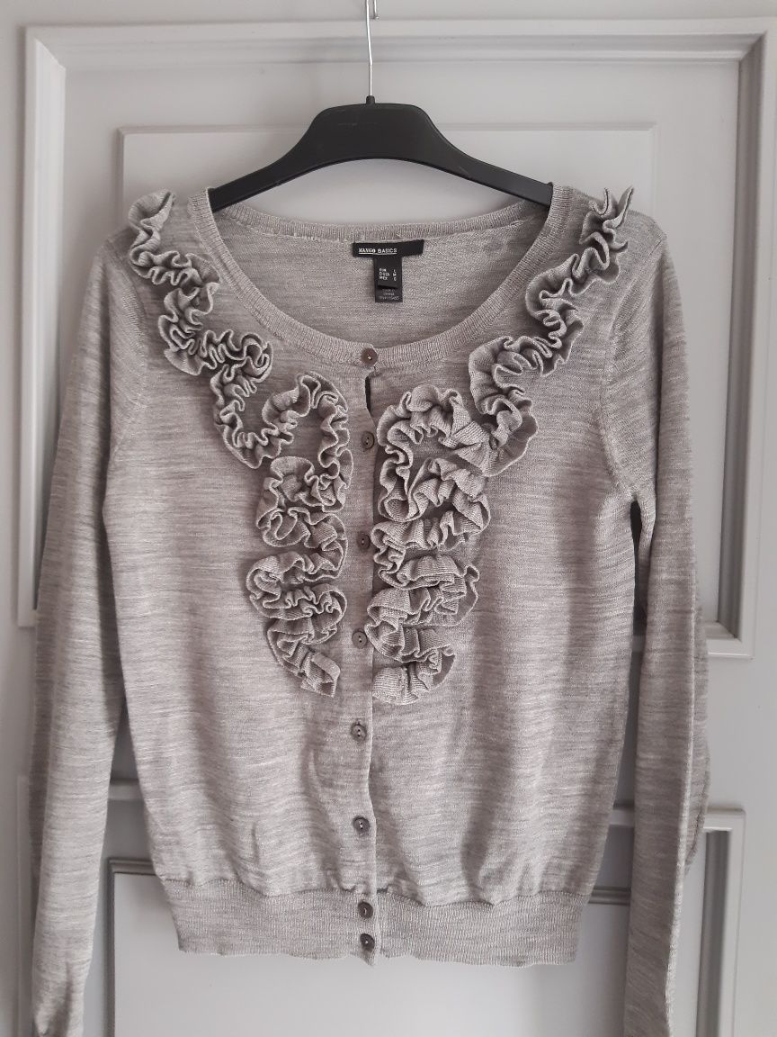 Mango piękny sweter wełenka ultralight + żabot elegant r L i 40 - 42