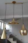 Złota lampa z metalu, 3 klosze
