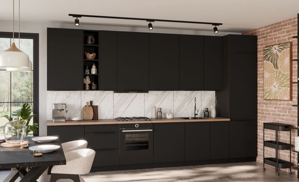 Meble kuchenne kuchnia CZARNA ANTYFINGER zestaw mebli MAT BLACK