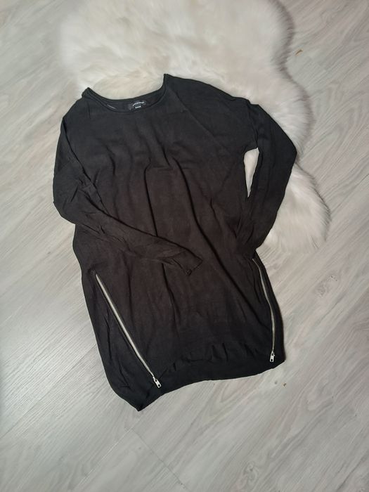 Swterek dzianinowy jesienny damski z wiskozy czarny swter bluza L-XL