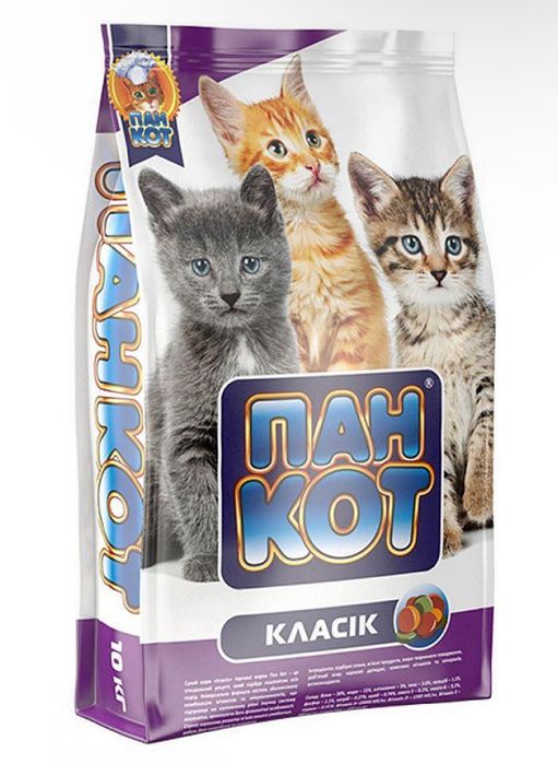 Сухий корм для котів Пан Кот Яловичина, Риба, Класік 10 кг