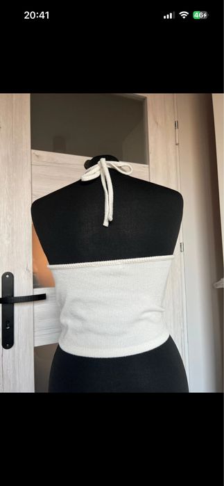 biały top wiązany na karku M